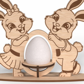 Intra απο ξύλο plywood  Χρώμα wenge 3mm-4mm πάχος - Χαριτωμένο ζευγάρι λαγουδάκι Πασχαλινό αυγό Δίασταση 6x6 cm INTRAFABR-87260316 - Image 1