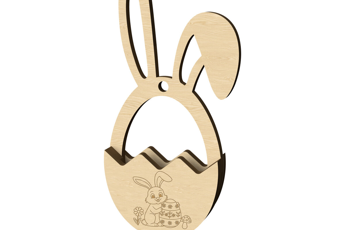 Intra απο ξύλο plywood  Χρώμα wenge 3mm-4mm πάχος - Χαριτωμένο λαγουδάκι Πασχαλινό καλάθι Δίασταση 30x20 cm INTRAFABR-87260574