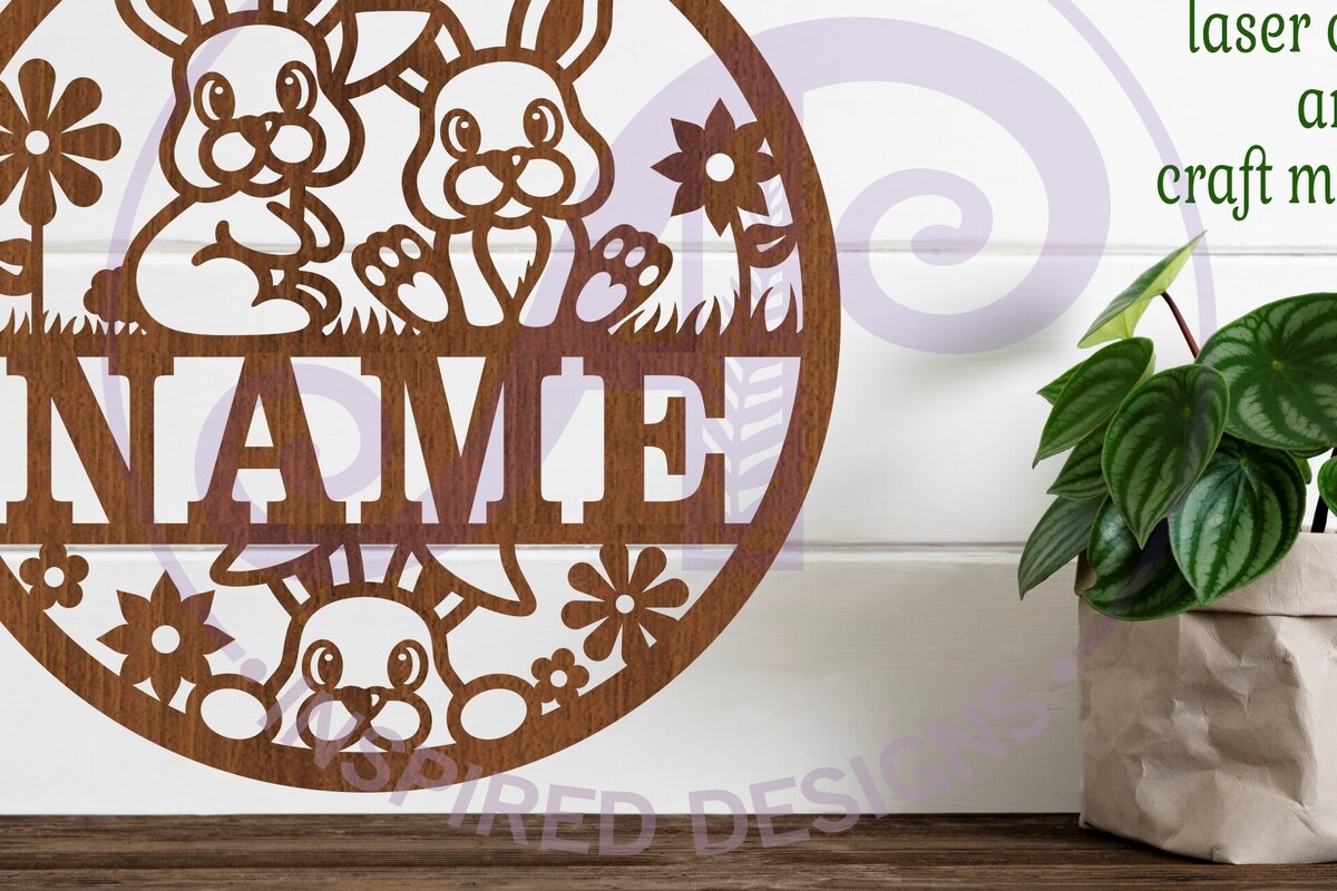 Intra απο ξύλο plywood  Χρώμα wenge 3mm-4mm πάχος - Cute Bunny Name Decor Δίασταση 15x15 cm INTRAFABR-87259318
