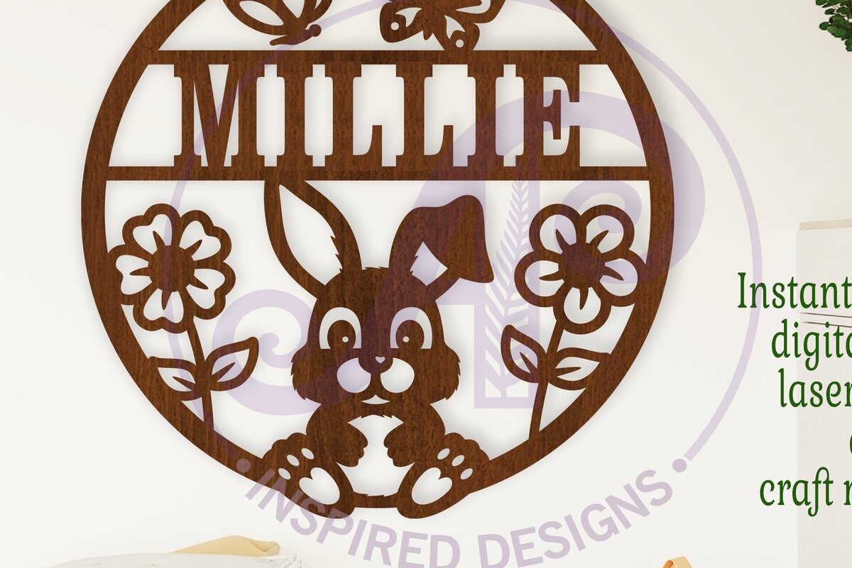 Intra απο ξύλο plywood  Χρώμα wenge 3mm-4mm πάχος - Χαριτωμένο λαγουδάκι με όνομα Laser Δίασταση 30x20 cm INTRAFABR-33820463