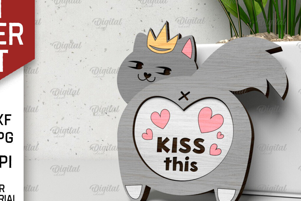 Intra απο ξύλο plywood  Χρώμα wenge 3mm-4mm πάχος - Χαριτωμένο λέιζερ κάρτας γάτας Δίασταση 30x20 cm INTRAFABR-72638036