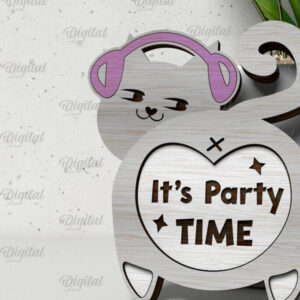 Intra απο ξύλο plywood  Χρώμα wenge 3mm-4mm πάχος - Χαριτωμένο λέιζερ κάρτας γάτας Δίασταση 30x20 cm INTRAFABR-25913063