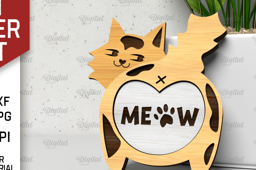 Intra απο ξύλο plywood  Χρώμα wenge 3mm-4mm πάχος - Χαριτωμένο λέιζερ κάρτας γάτας Δίασταση 30x20 cm INTRAFABR-31873942