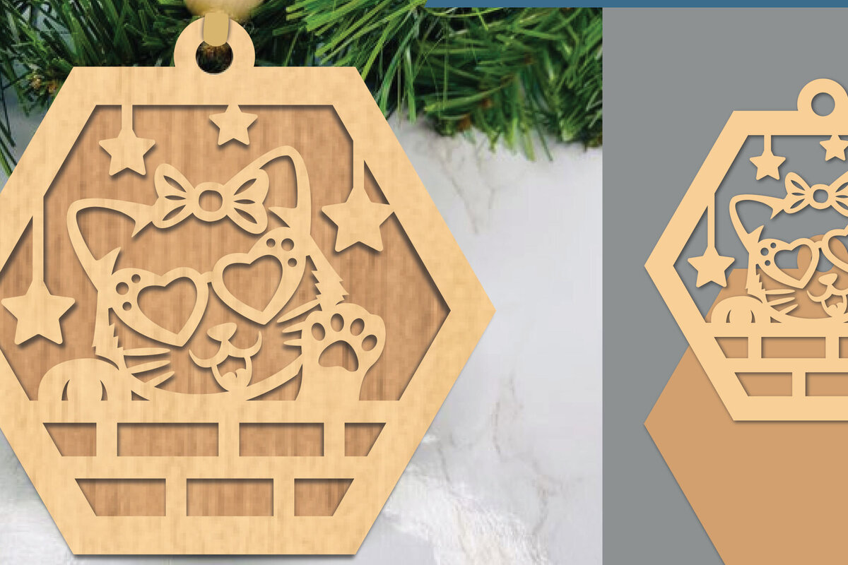 Intra απο ξύλο plywood  Χρώμα wenge 3mm-4mm πάχος - Cute Cat Στολίδι 1 Δίασταση 6x6 cm INTRAFABR-78989801