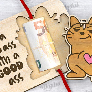 Intra απο ξύλο plywood Χρώμα wenge 3mm-4mm πάχος - Cute Cat Money Holder LaserCut Design Δίασταση 30x20 cm INTRAFABR-110520003 - Image 1
