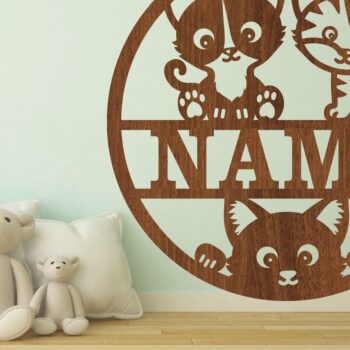 Intra απο ξύλο plywood Χρώμα wenge 3mm-4mm πάχος - Πινακίδα ονόματος χαριτωμένης γάτας Art Δίασταση 30x20 cm INTRAFABR-106046674 - Image 1