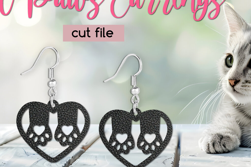 Intra απο ξύλο plywood  Χρώμα wenge 3mm-4mm πάχος - Cute Cat Paws Earrings , Paw Jewelry Δίασταση 3x3 cm INTRAFABR-68455309