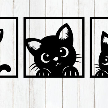 Intra απο ξύλο plywood Χρώμα wenge 3mm-4mm πάχος - Cute Cat Wall Art Set - Δίασταση 6x6 cm INTRAFABR-68455302 - Image 1