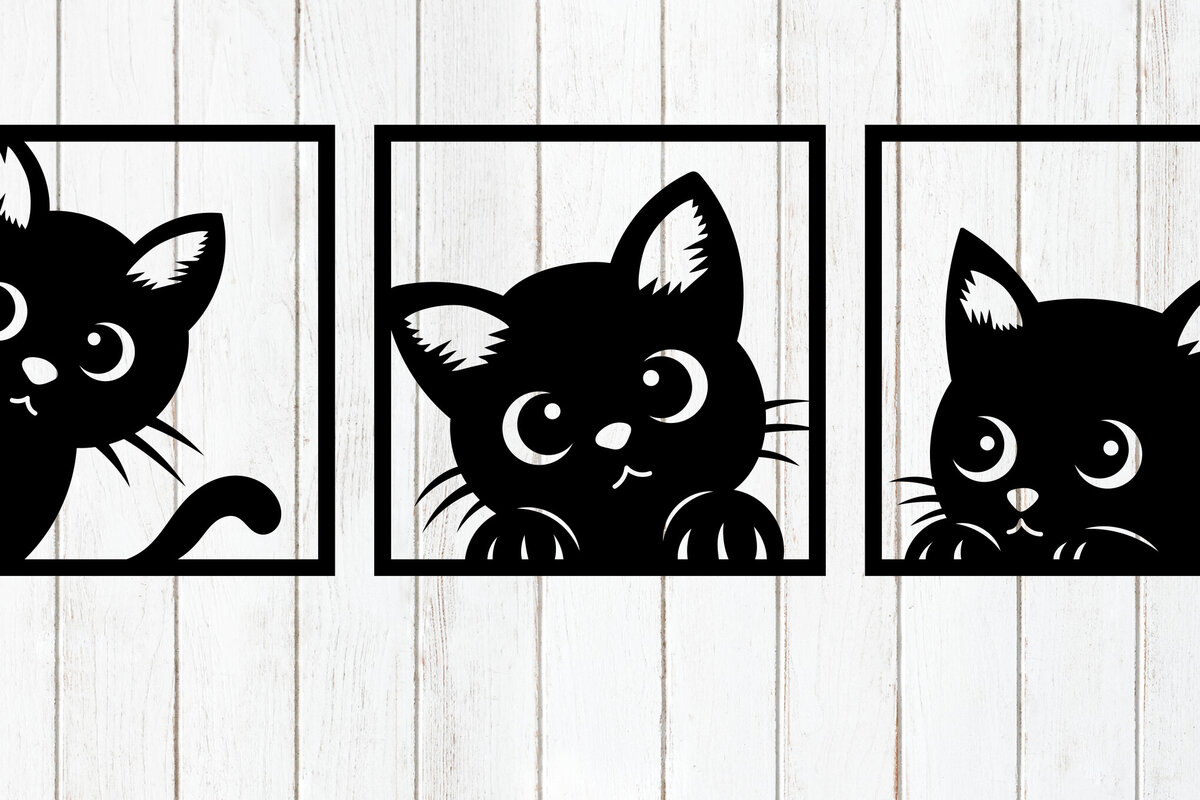 Intra απο ξύλο plywood  Χρώμα wenge 3mm-4mm πάχος - Cute Cat Wall Art Set - Δίασταση 6x6 cm INTRAFABR-68455302