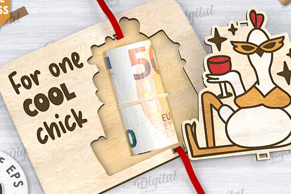 Intra απο ξύλο plywood  Χρώμα wenge 3mm-4mm πάχος - Cute Chicken Money Holder Δίασταση 30x20 cm INTRAFABR-100164911