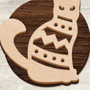 Intra απο ξύλο plywood  Χρώμα wenge 3mm-4mm πάχος - Χαριτωμένο χριστουγεννιάτικο μπιχλιμπίδι γάτας Δίασταση 15x15 cm INTRAFABR-52603589 - Image 1