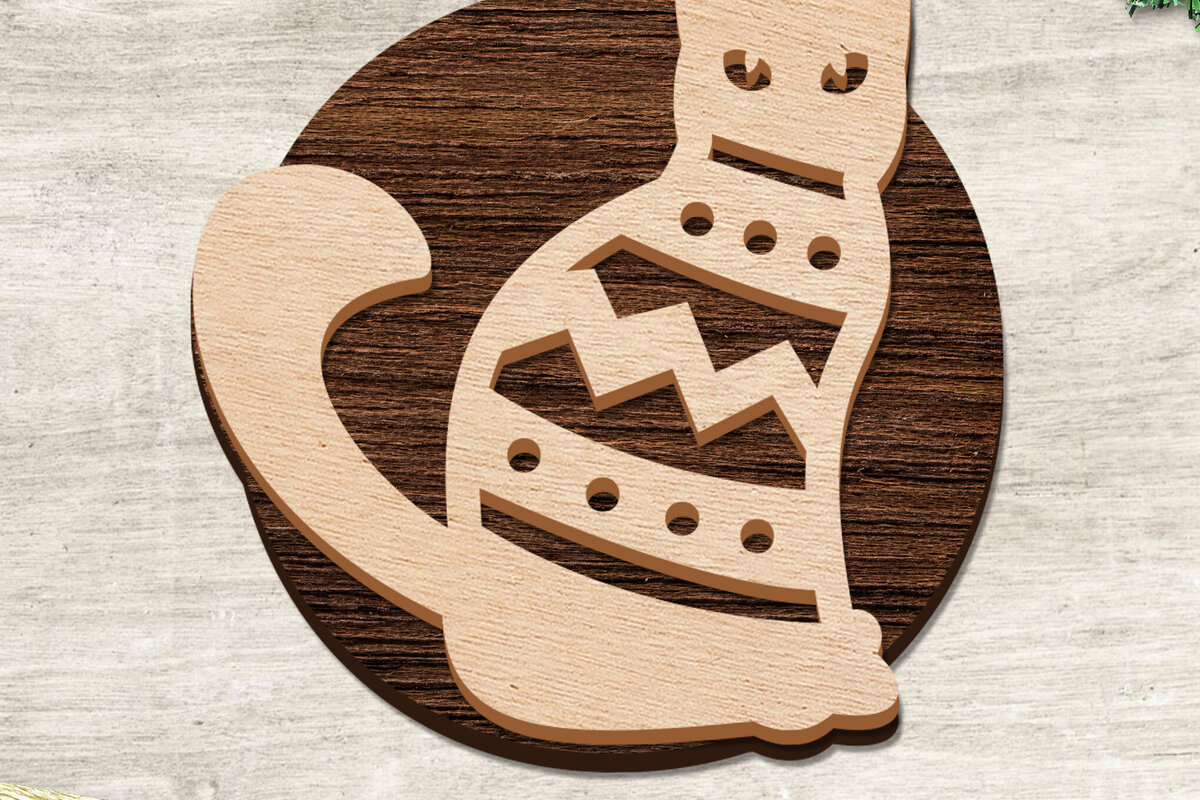 Intra απο ξύλο plywood  Χρώμα wenge 3mm-4mm πάχος - Χαριτωμένο χριστουγεννιάτικο μπιχλιμπίδι γάτας Δίασταση 15x15 cm INTRAFABR-52603589