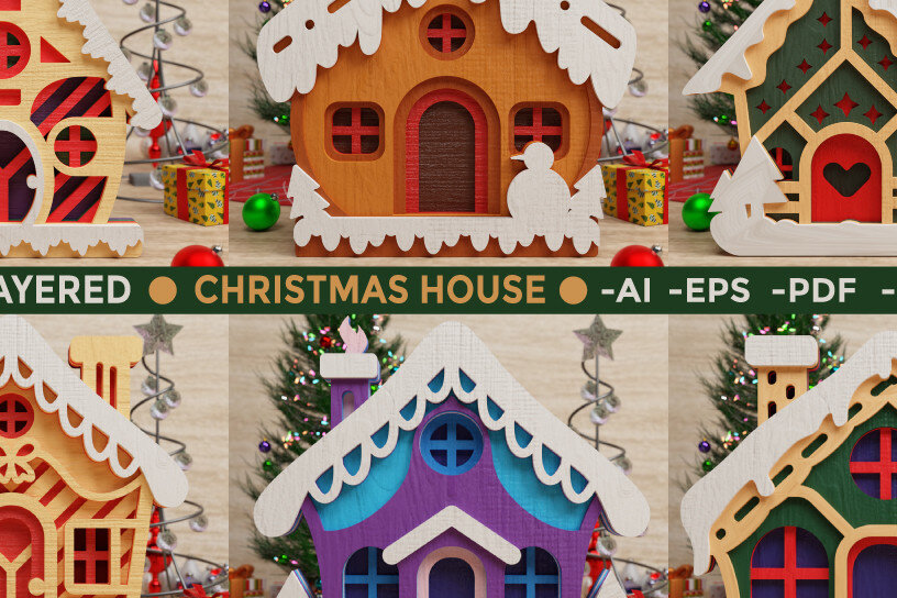 Intra απο ξύλο plywood  Χρώμα wenge 3mm-4mm πάχος - Χαριτωμένο Χριστουγεννιάτικο Σπίτι 3D || ΔΕΜΑ || Δίασταση 40x50 cm INTRAFABR-52603567