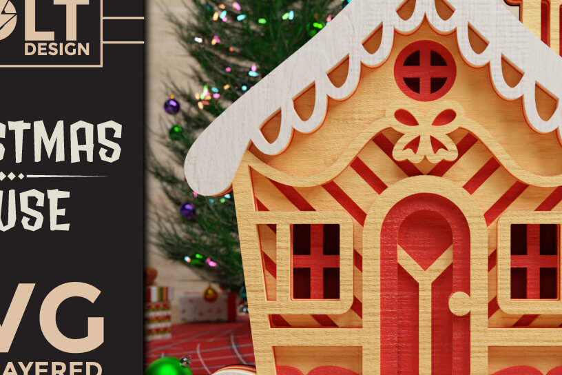 Intra απο ξύλο plywood  Χρώμα wenge 3mm-4mm πάχος - Χαριτωμένο Χριστουγεννιάτικο Σπίτι 3D Πολυεπίπεδο Δίασταση 40x50 cm INTRAFABR-86390213