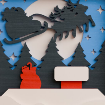 Intra απο ξύλο plywood  Χρώμα wenge 3mm-4mm πάχος - Χαριτωμένη χριστουγεννιάτικη σκηνή 3D πολλαπλών επιπέδων Δίασταση 20x25 cm INTRAFABR-73238546 - Image 1