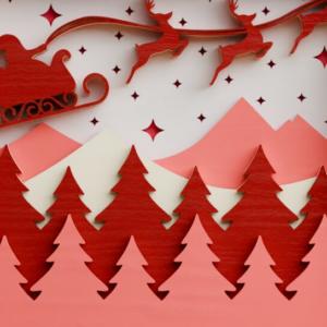 Intra απο ξύλο plywood  Χρώμα wenge 3mm-4mm πάχος - Χαριτωμένη χριστουγεννιάτικη σκηνή 3D πολλαπλών επιπέδων Δίασταση 20x25 cm INTRAFABR-102423337