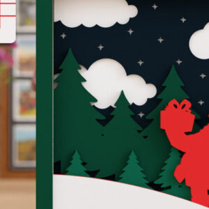 Intra απο ξύλο plywood  Χρώμα wenge 3mm-4mm πάχος - Χαριτωμένη χριστουγεννιάτικη σκηνή 3D πολλαπλών επιπέδων Δίασταση 20x25 cm INTRAFABR-102422718