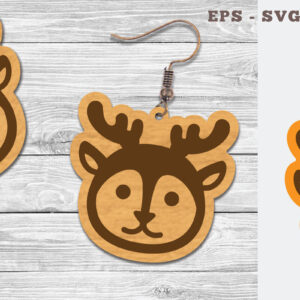 Intra απο ξύλο plywood  Χρώμα wenge 3mm-4mm πάχος - Σκουλαρίκια με λέιζερ Cute Deer Design Δίασταση 3x3 cm INTRAFABR-68438529