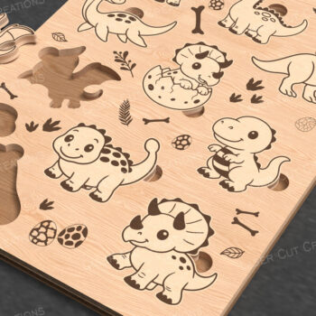 Intra απο ξύλο plywood  Χρώμα wenge 3mm-4mm πάχος - Χαριτωμένο παζλ Δεινοσαύρων για παιδιά Δίασταση 30x20 cm INTRAFABR-102067848 - Image 2