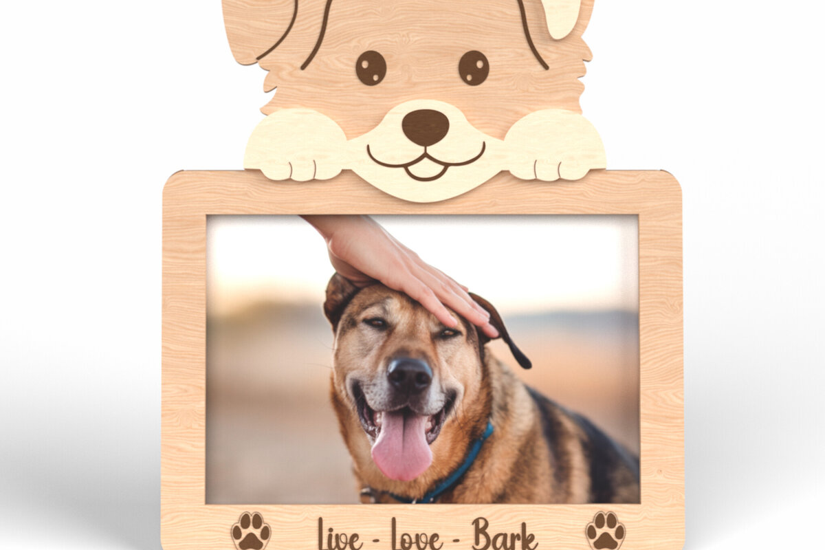 Intra απο ξύλο plywood  Χρώμα wenge 3mm-4mm πάχος - Κορνίζα φωτογραφιών με χαριτωμένο κεφάλι σκύλου Δίασταση 20x25 cm INTRAFABR-102067907