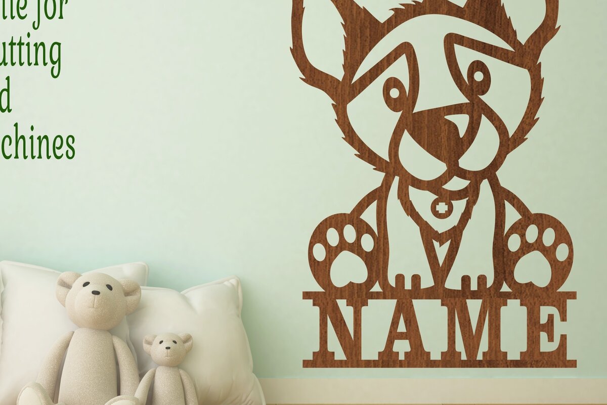 Intra απο ξύλο plywood  Χρώμα wenge 3mm-4mm πάχος - Cute Dog name Sign Art Δίασταση 30x20 cm INTRAFABR-102067926