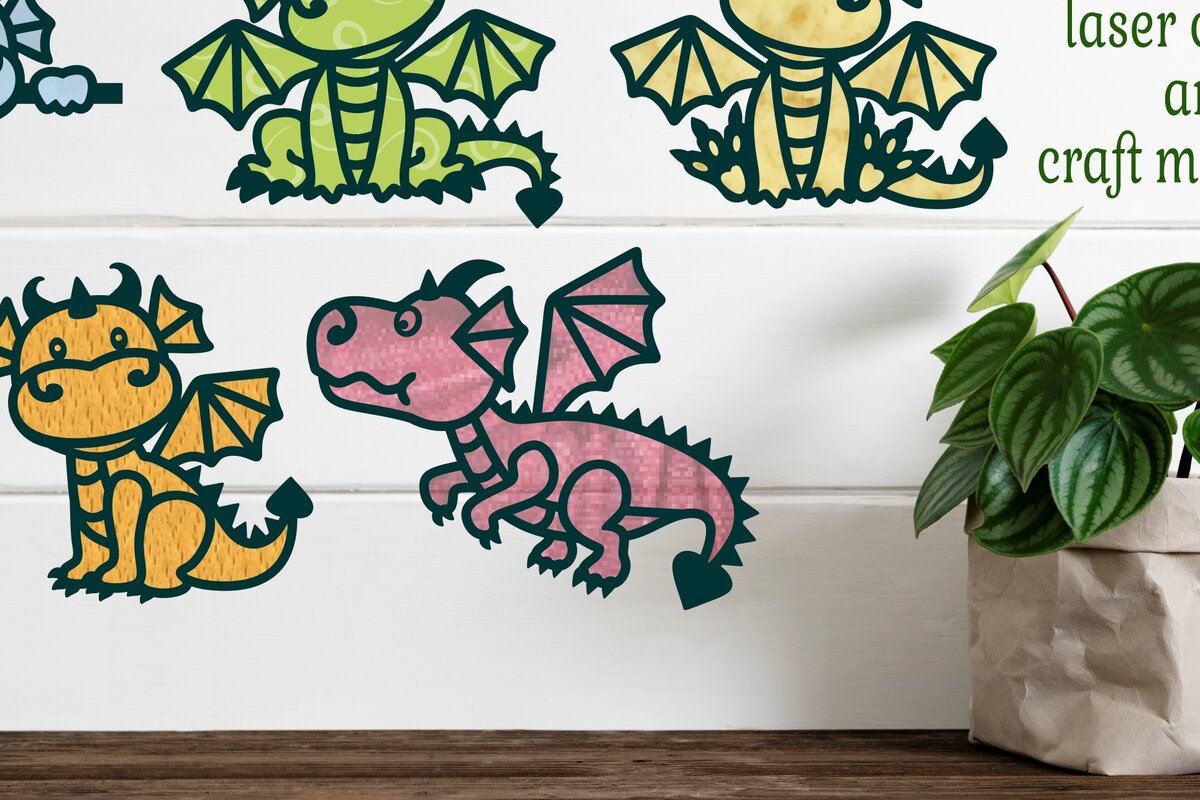 Intra απο ξύλο plywood  Χρώμα wenge 3mm-4mm πάχος - Cute Dragon File 5 Shapes Δίασταση 30x20 cm INTRAFABR-123620921