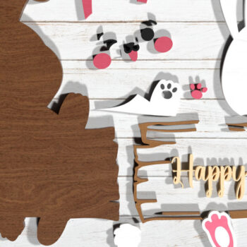 Intra απο ξύλο plywood Χρώμα wenge 3mm-4mm πάχος - Χαριτωμένο Πασχαλινό λαγουδάκι , Happy Sign Wood Δίασταση 4x4 cm INTRAFABR-116384336 - Image 6