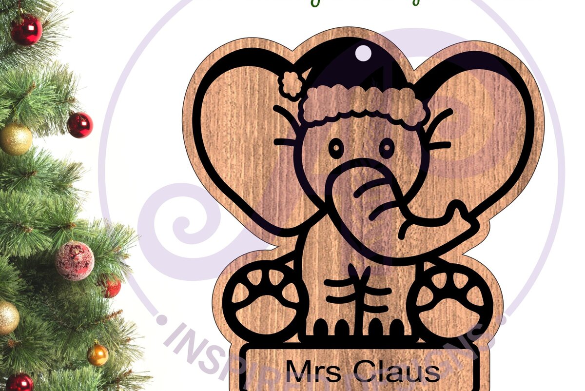 Intra απο ξύλο plywood  Χρώμα wenge 3mm-4mm πάχος - Χαριτωμένο χριστουγεννιάτικο στολίδι ελέφαντα Δίασταση 6x6 cm INTRAFABR-104334582