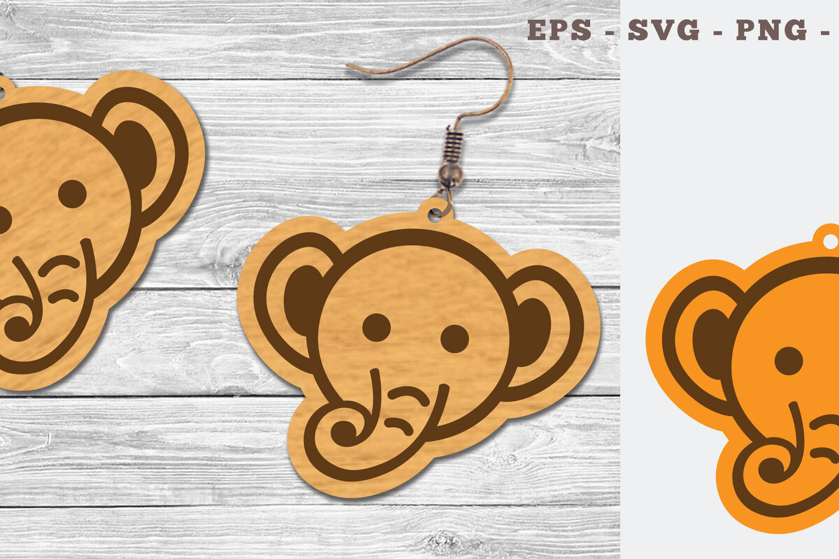 Intra απο ξύλο plywood  Χρώμα wenge 3mm-4mm πάχος - Σχεδιασμός χαριτωμένος ελέφαντας με κομμένα σκουλαρίκια με λέιζερ Δίασταση 3x3 cm INTRAFABR-74728823