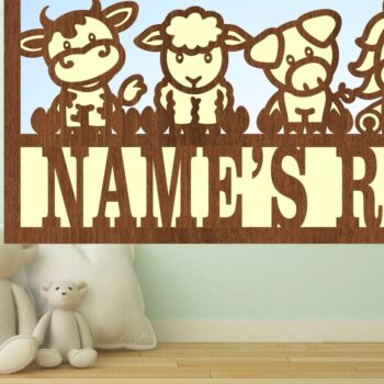 Intra απο ξύλο plywood Χρώμα wenge 3mm-4mm πάχος - Πινακίδα ονόματος σκηνής Cute Farm Animals 3 Δίασταση 30x20 cm INTRAFABR-99939762 - Image 1