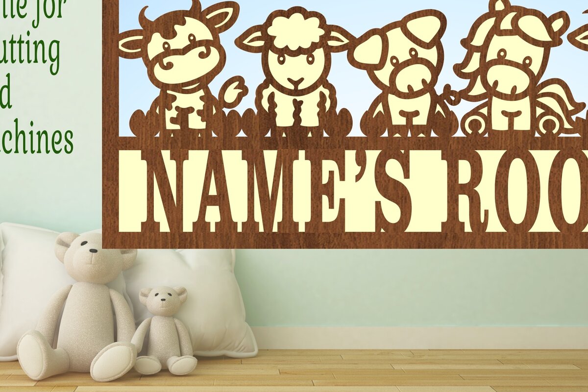 Intra απο ξύλο plywood  Χρώμα wenge 3mm-4mm πάχος - Πινακίδα ονόματος σκηνής Cute Farm Animals 3 Δίασταση 30x20 cm INTRAFABR-99939762