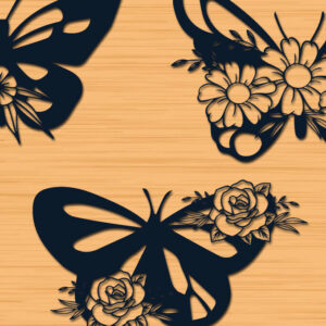 Intra απο ξύλο plywood  Χρώμα wenge 3mm-4mm πάχος - Χαριτωμένο λουλουδάτο πακέτο πεταλούδας Δίασταση 20x20 cm INTRAFABR-99939070