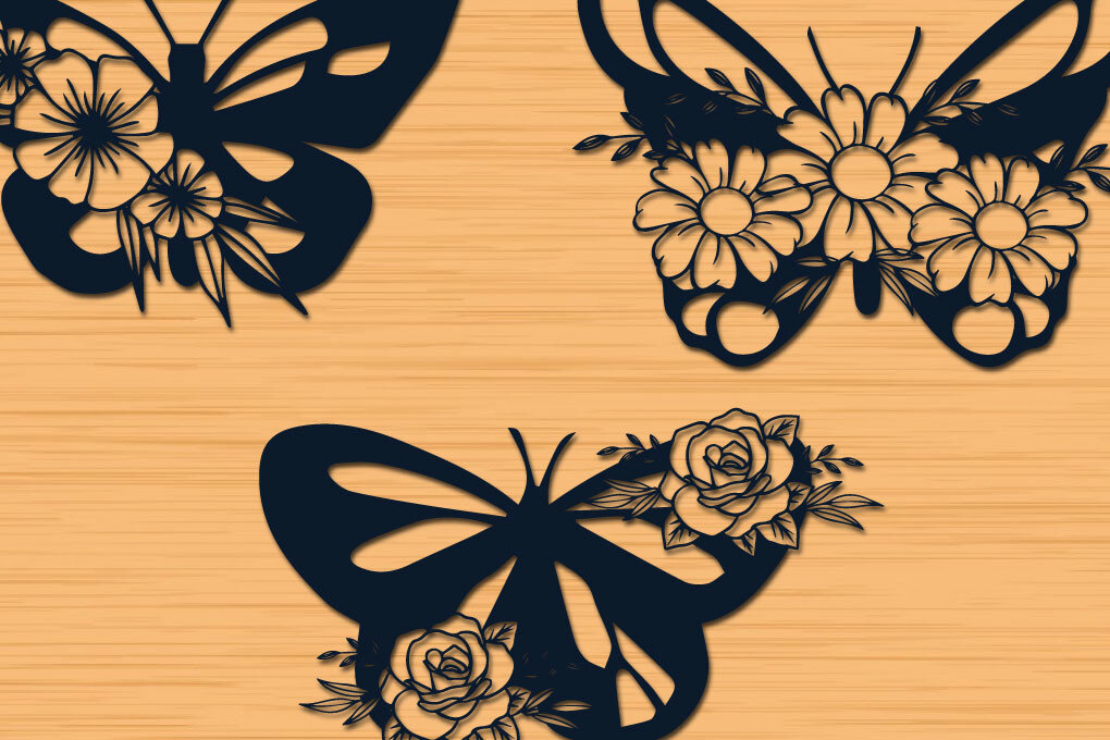 Intra απο ξύλο plywood  Χρώμα wenge 3mm-4mm πάχος - Χαριτωμένο λουλουδάτο πακέτο πεταλούδας Δίασταση 20x20 cm INTRAFABR-99939070