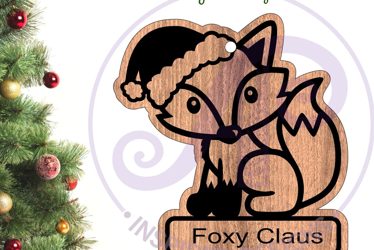 Intra απο ξύλο plywood  Χρώμα wenge 3mm-4mm πάχος - Cute Fox Χριστουγεννιάτικο Στολίδι Laser Δίασταση 6x6 cm INTRAFABR-99939090