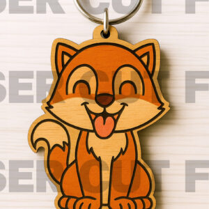 Intra απο ξύλο plywood  Χρώμα wenge 3mm-4mm πάχος - κοπής λέιζερ με μπρελόκ Cute Fox Δίασταση 4x4 cm INTRAFABR-99939105