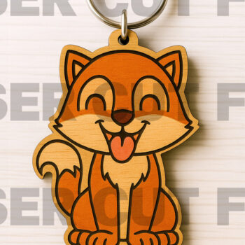 Intra απο ξύλο plywood  Χρώμα wenge 3mm-4mm πάχος - κοπής λέιζερ με μπρελόκ Cute Fox Δίασταση 4x4 cm INTRAFABR-99939105 - Image 1