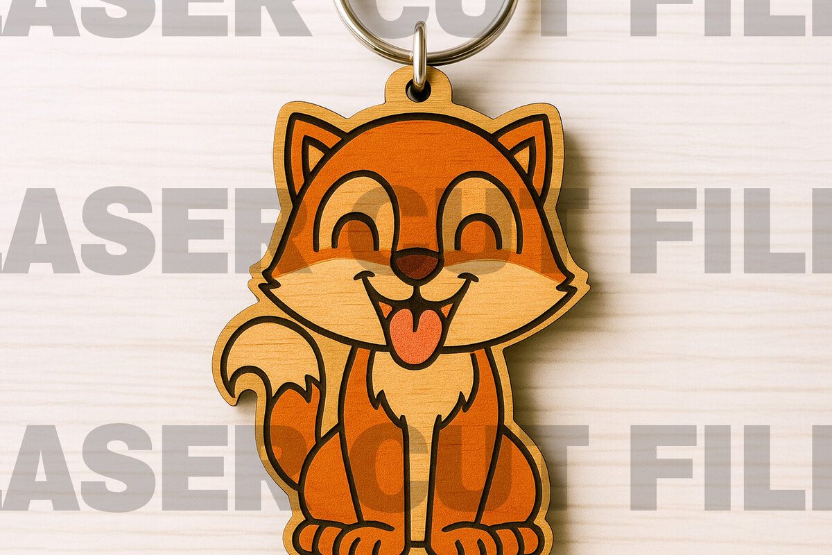 Intra απο ξύλο plywood  Χρώμα wenge 3mm-4mm πάχος - κοπής λέιζερ με μπρελόκ Cute Fox Δίασταση 4x4 cm INTRAFABR-99939105