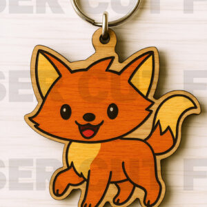 Intra απο ξύλο plywood Χρώμα wenge 3mm-4mm πάχος - λέιζερ Cute Fox Keychain Δίασταση 4x4 cm INTRAFABR-99939112