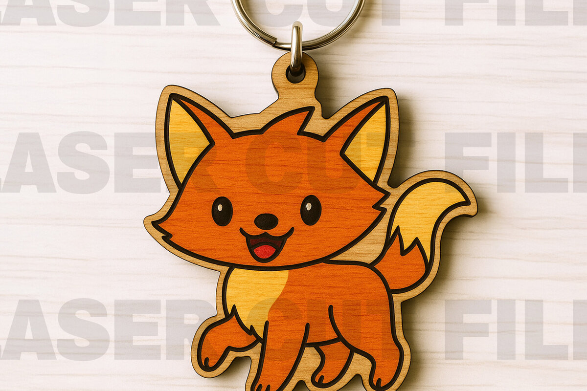 Intra απο ξύλο plywood  Χρώμα wenge 3mm-4mm πάχος - λέιζερ Cute Fox Keychain Δίασταση 4x4 cm INTRAFABR-99939112