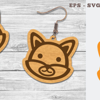 Intra απο ξύλο plywood Χρώμα wenge 3mm-4mm πάχος - Σκουλαρίκια με λέιζερ Cute Fox Design Δίασταση 3x3 cm INTRAFABR-99939119 - Image 1