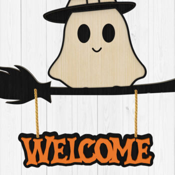 Intra απο ξύλο plywood  Χρώμα wenge 3mm-4mm πάχος - Χαριτωμένο φάντασμα Απόκριες καλωσορίσματος 3d Δίασταση 30x20 cm INTRAFABR-99935726 - Image 1