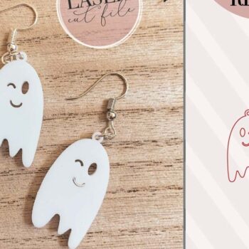 Intra απο ξύλο plywood  Χρώμα wenge 3mm-4mm πάχος - Cute Ghosts Laser Earrings Δίασταση 3x3 cm INTRAFABR-99935734 - Image 2