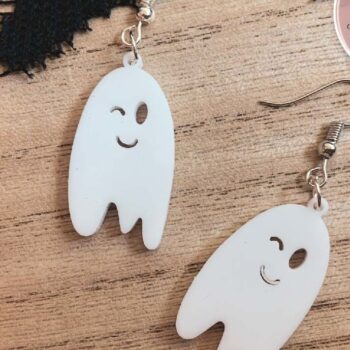Intra απο ξύλο plywood  Χρώμα wenge 3mm-4mm πάχος - Cute Ghosts Laser Earrings Δίασταση 3x3 cm INTRAFABR-99935734 - Image 3