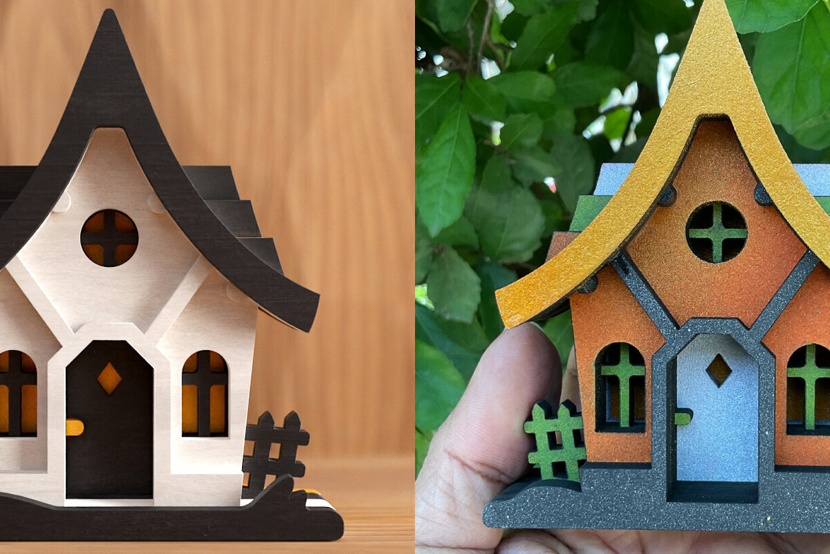 Intra απο ξύλο plywood  Χρώμα wenge 3mm-4mm πάχος - Χαριτωμένο Halloween House V2 | 3D Layered Δίασταση 4x4 cm INTRAFABR-99049876