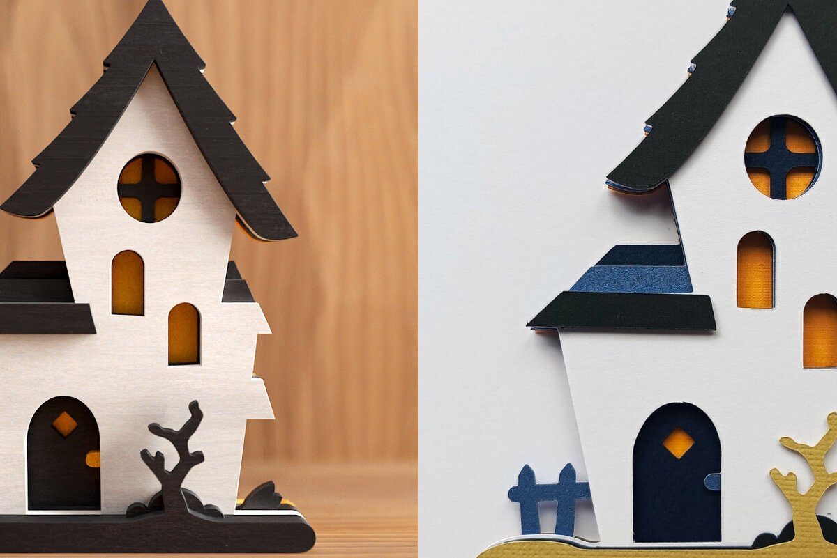 Intra απο ξύλο plywood  Χρώμα wenge 3mm-4mm πάχος - Χαριτωμένο Halloween House V3 | 3D Layered Δίασταση 4x4 cm INTRAFABR-99049886