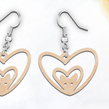 Intra απο ξύλο plywood  Χρώμα wenge 3mm-4mm πάχος - Cute Heart σκουλαρίκια γάτας Δίασταση 900x900 cm INTRAFABR-98987624 - Image 3