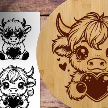 Intra απο ξύλο plywood  Χρώμα wenge 3mm-4mm πάχος - Cute Highland Cow | Χαραγμένο με λέιζερ Δίασταση 30x20 cm INTRAFABR-117731267 - Image 1