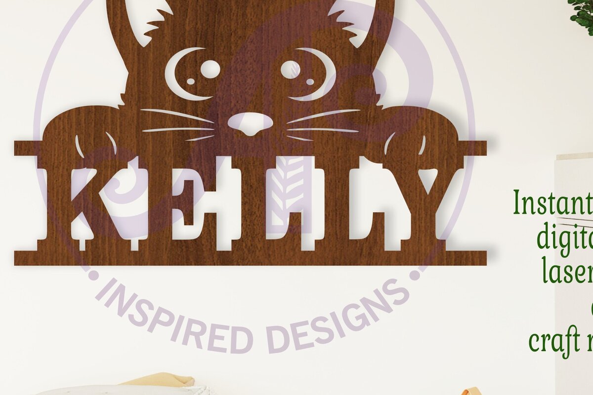 Intra απο ξύλο plywood  Χρώμα wenge 3mm-4mm πάχος - κοπής λέιζερ Name Cute Kitten Δίασταση 30x20 cm INTRAFABR-100936515