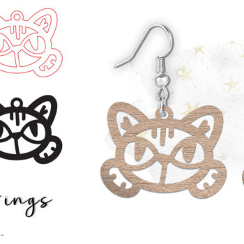 Intra απο ξύλο plywood  Χρώμα wenge 3mm-4mm πάχος - Σκουλαρίκια με λέιζερ Cute Kitty Cat Δίασταση 900x900 cm INTRAFABR-100936768 - Image 1