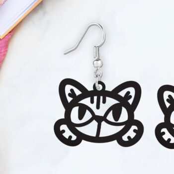 Intra απο ξύλο plywood  Χρώμα wenge 3mm-4mm πάχος - Σκουλαρίκια με λέιζερ Cute Kitty Cat Δίασταση 900x900 cm INTRAFABR-100936768 - Image 2